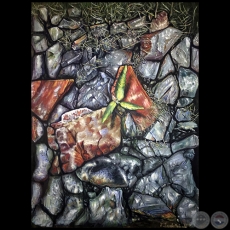 Piedra y planta - Pintura al óleo - Obra de Vicente González Delgado